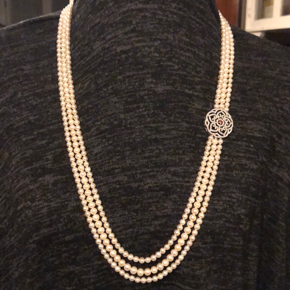3 layered stranded white fresh water pearls